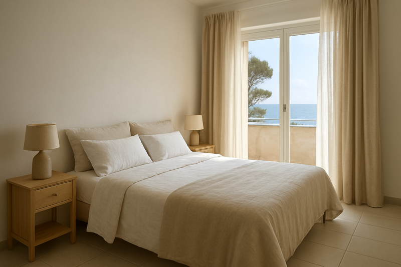 Camera da letto fresca e funzionale per una piccola casa al mare