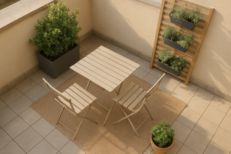 Esempio di arredamento per una terrazza piccola con tavolo pieghevole