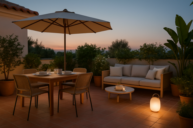 Terrazza grande organizzata con zona pranzo e area relax