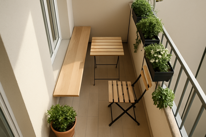 Esempio di arredo salvaspazio per balcone stretto e lungo