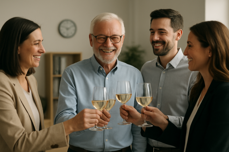 Colleghi che festeggiano il pensionamento di una persona