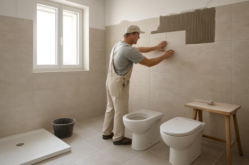 Ristrutturazione del bagno con lavori e nuove piastrelle