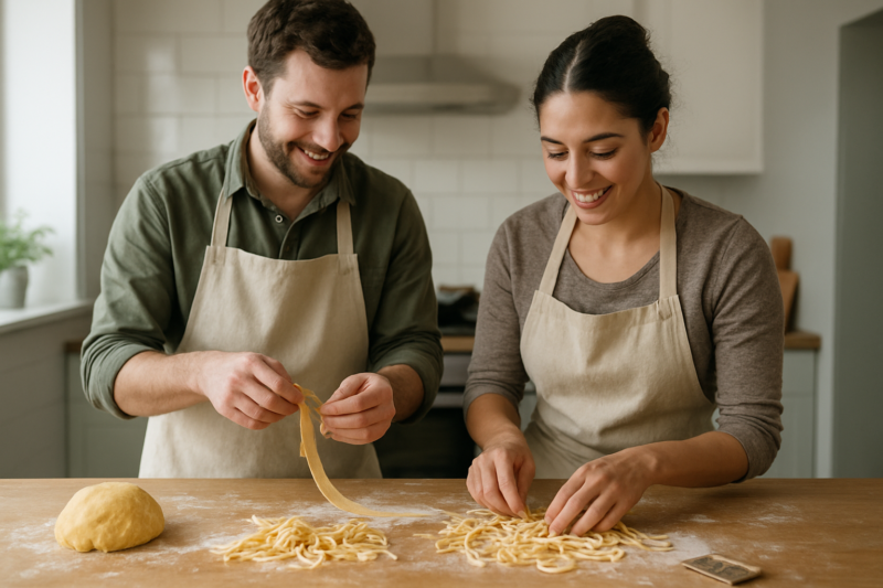 Coppia durante un corso di cucina da regalare
