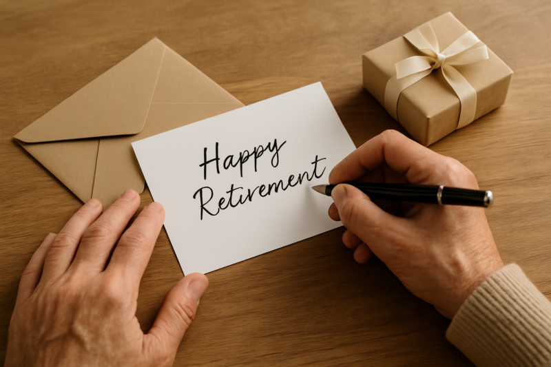Biglietto di auguri scritto a mano per il pensionamento