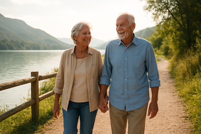 Pensionati passeggiano all’aperto durante il loro tempo libero