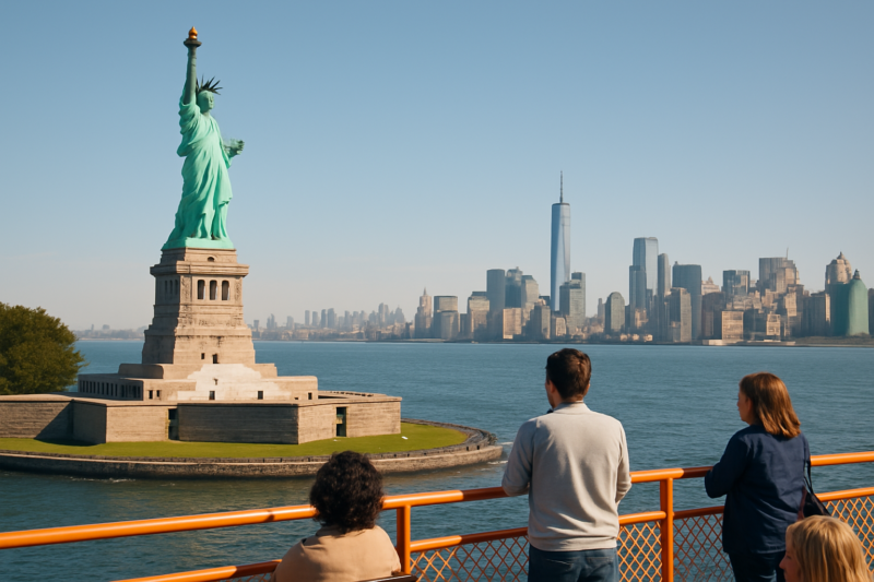 Statua della Libertà vista dal traghetto durante un tour di New York