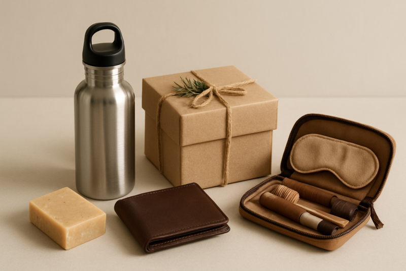 Regalo di Natale sostenibile per uomo con accessori riutilizzabili