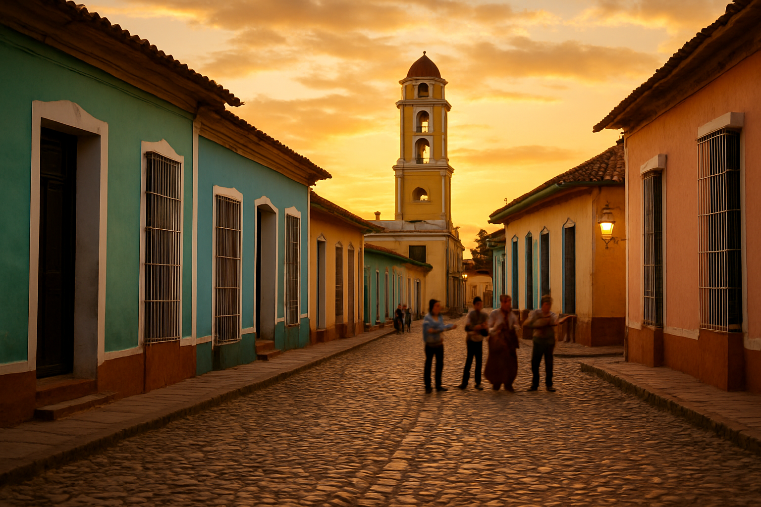 Centro storico di Trinidad al tramonto a Cuba